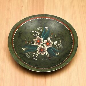 Hand Painted Floral Wooden Bowl: Rustic Centerpiece Decor